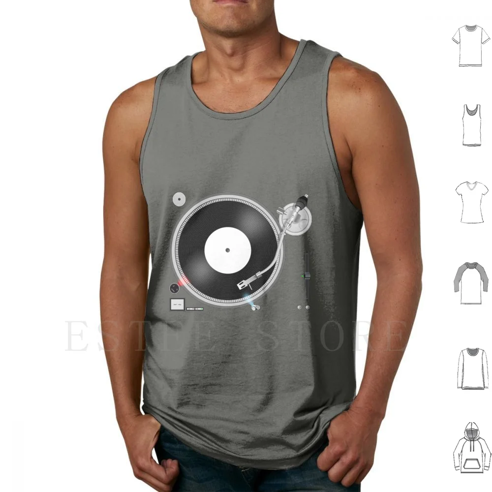 Turntable Tank Tops Vest Sleeveless Turntable Dj Play Record Vintage Retro Electronic Techno Technology Cool Music Vinyl