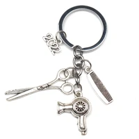 fashion alloy trinkets wash and blow hairdresser stylist hair dryer comb scissors charm pendant key ring suitable festival gifts