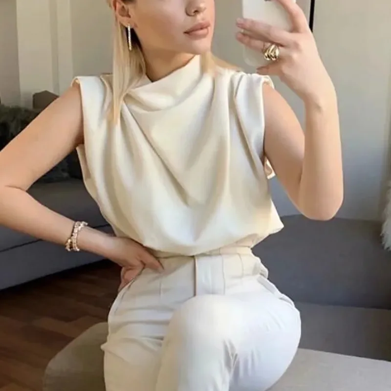 

Blouses Chic Casual Vintage Loose Ladies Soft Fashion Women Stylish Stand Summer Elegant Tops Female Blouse Girls Collar Stand