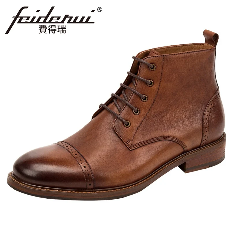 Новые модные мужские высокие ботильоны из натуральной кожи ковбойские