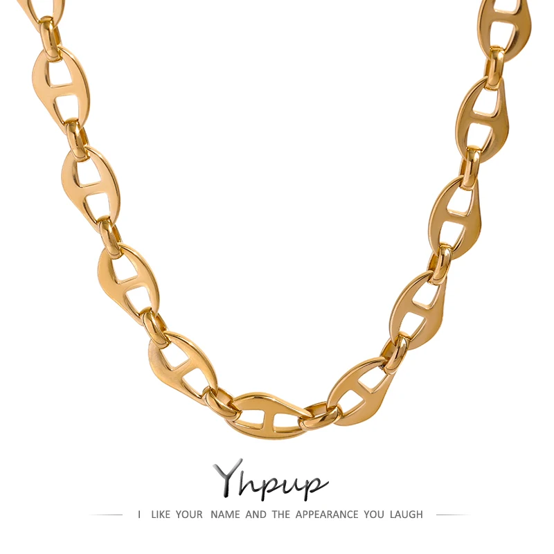 

Yhpup 316L Stainless Steel Chain Necklace for Women Statement Metal Texture Thick Collar Necklace Waterproof Jewelry Gift