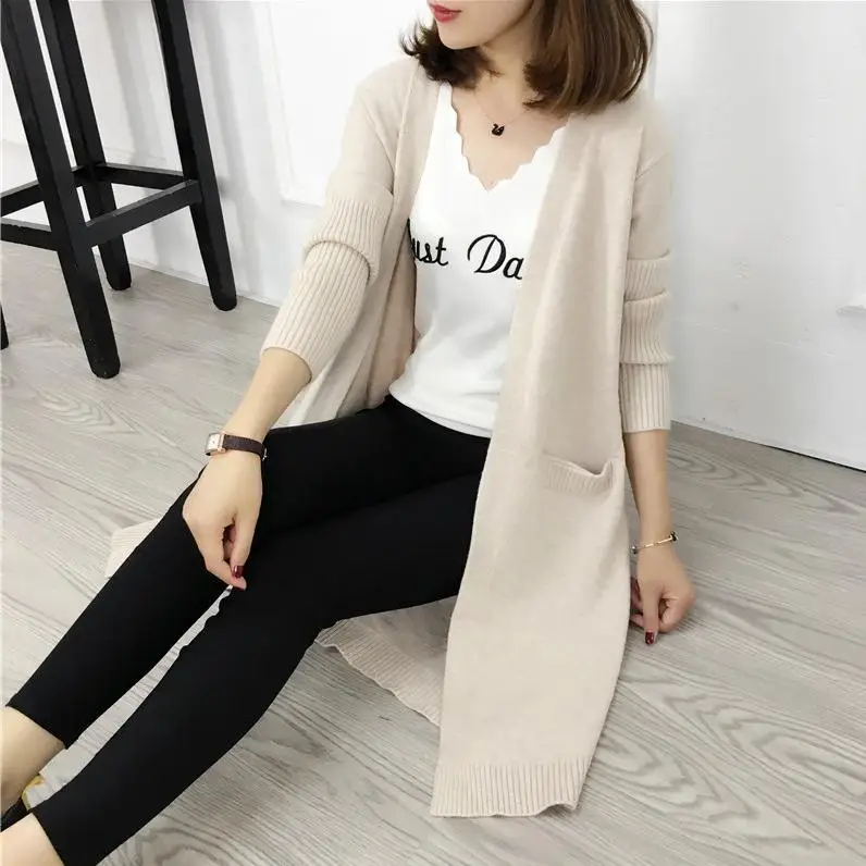 

Autumn and winter new sweater women mid-length cardigan large pocket shawl loose sweater female jacket