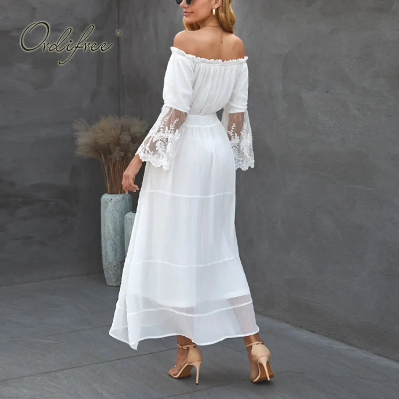 Женское длинное платье Ordifree белое кружевное пляжное платье-туника с длинным