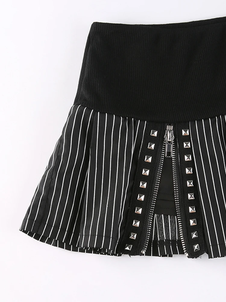 Женские шорты с заклепками HEYounGIRL молнией и полосатым принтом юбки в эстетике