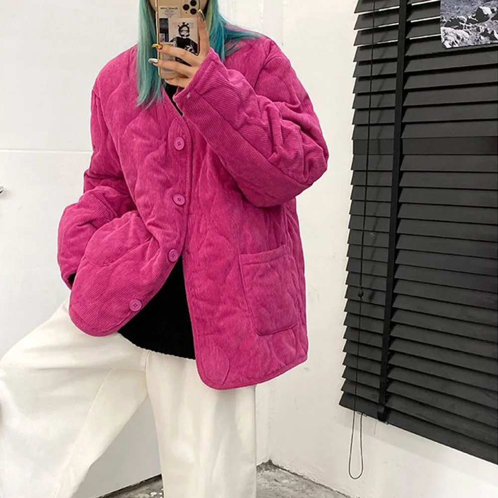 Женские однотонные короткие парки в стиле Харадзюку вельветовое зимнее пальто