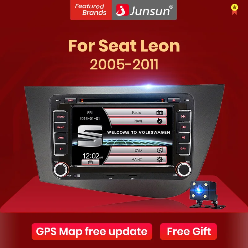Junsun " автомобильный радиоприемник 2 din радио автомобильный DVD для Seat Leon 2 2005 2006 2007 2008 2009 2010 2011 gps навигации автомобиля аудио стерео