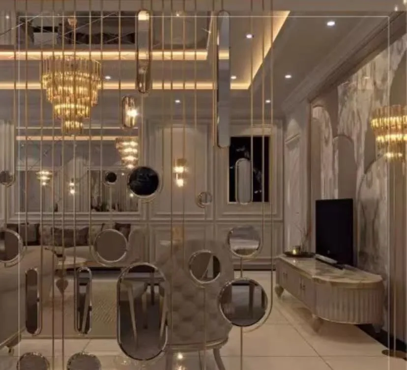 

Light luxury stainless steel screen middle mirror panel partition living room dining room decoration