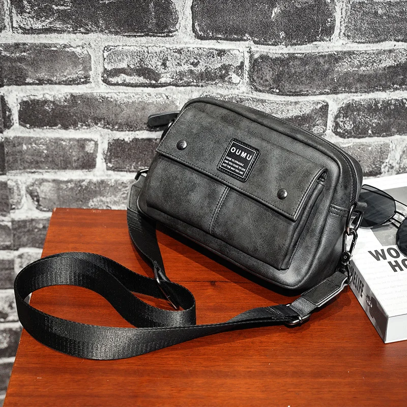 

Vintage Men's Shoulder bag Luxury brand Leather crossbody bags male Casual small messenger bag men Solid gray shoulder purse