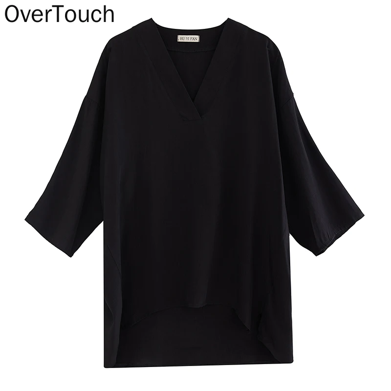 

2021 Summer Plus Size Women T-Shirt Cotton tshirt Basic Lady Tops Tunic Tees Long Sleeve Loose Casual Clothing Black 4XL