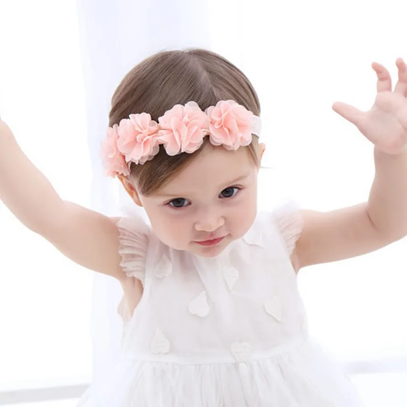 Детский ободок с цветами розовые Ленточные резинки для волос ручной работы DIY