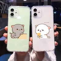 mochi peach goma cat transparent phone case for iphone 13 11 12 pro max mini 6 6s 7 8 plus x xs xr soft clear pink white coque