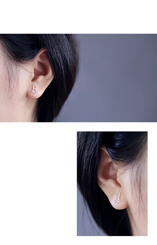 

High Quality Hypoallergenic Silver Color Earring Fashion Piercing Cat Stud Earrings Gift For Women Girls eh370