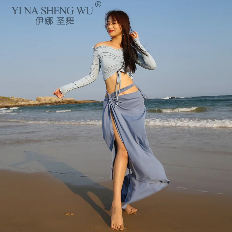 

New Belly Dance Sexy Suit Eastern Long Sleeve Top Exercise Long Skirts Practice Clothes Female Group Performance Clothing Class