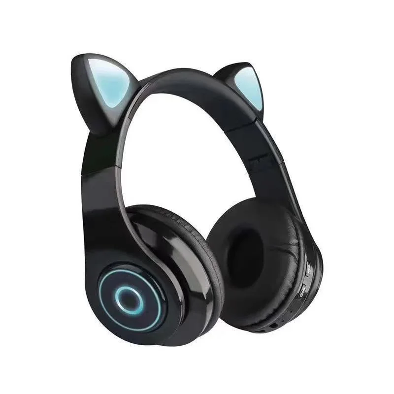 FOR New cat ear headset head-mounted cute cat ear bluetooth luminous headset for girls to send card wireless folding enlarge