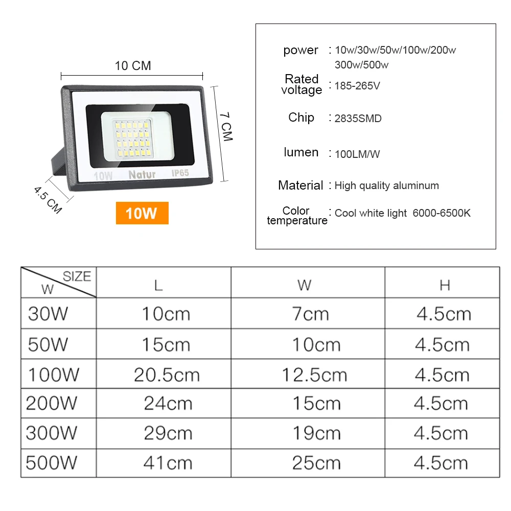 10W30w/100 W/200 W/300 W/500 W Светодиодный прожектор светильник Ip65 Водонепроницаемый потока СИД светильник на открытом воздухе AC220V Светодиодный точечный светильник отражатель снаружи