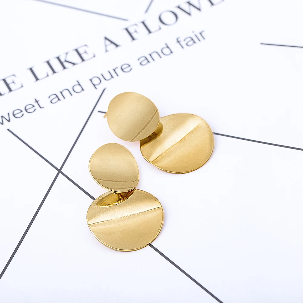 Уникальные металлические серьги с подвесками модные золотистый цвет Круглый