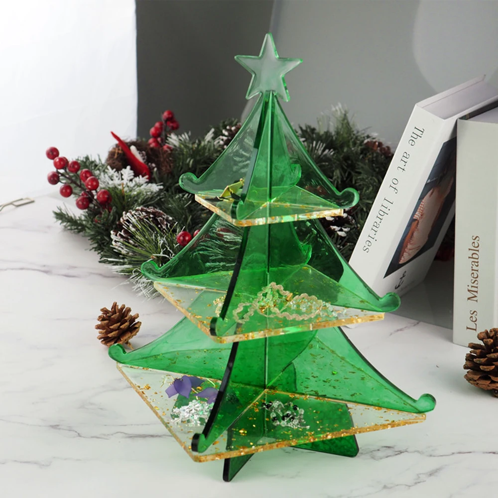 

3-Tier Christmas Tree Cake Stand Tray Epoxy Resin Mold Fruit Tray Silicone Mould Jewelry Earring Necklace Display Stand Mold
