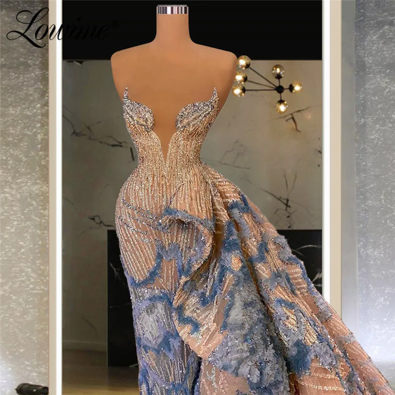 Lowime Dubai Sparkle Evening Dresses 2021 Sequined Beading Evening Gowns Plus Size Middle East Party Dress Beaded Prom Gown Robe