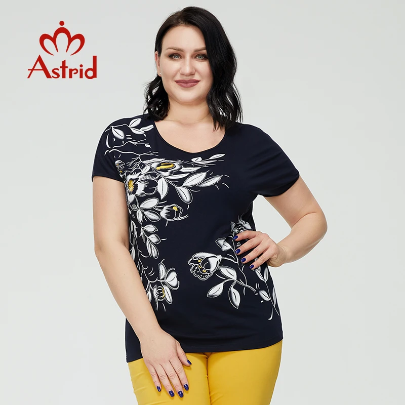 

Astrid Summer Women's t-shirt 2022 Cotton Top Female Oversized with Short Sleeve Clothing Vintage Fashion Print Diamonds Trends