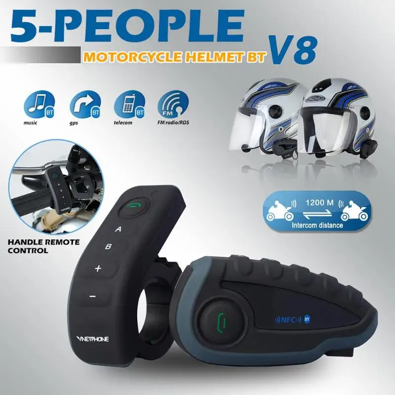 Bluetooth гарнитура для мотоциклетного шлема V8 с дистанционным управлением|Наушники