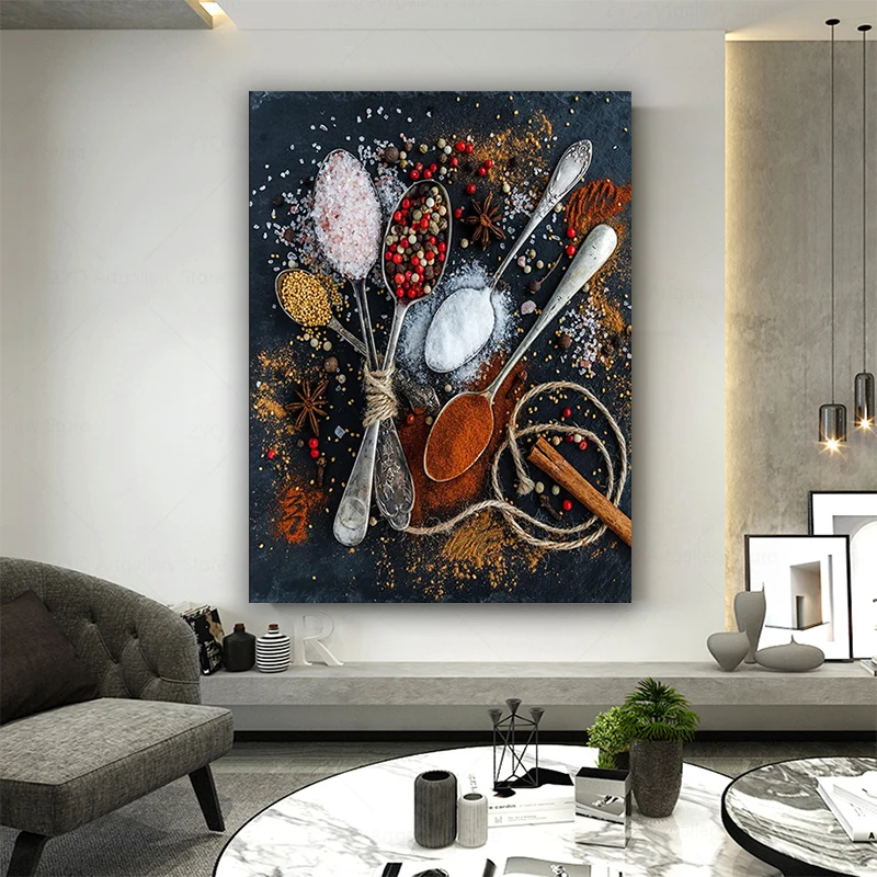 

Kitchen Decor Wall Paintings Spoon Condiment Canvas Art Posters Modern Wall Decoration Pictures for Interior Restaurant Prints
