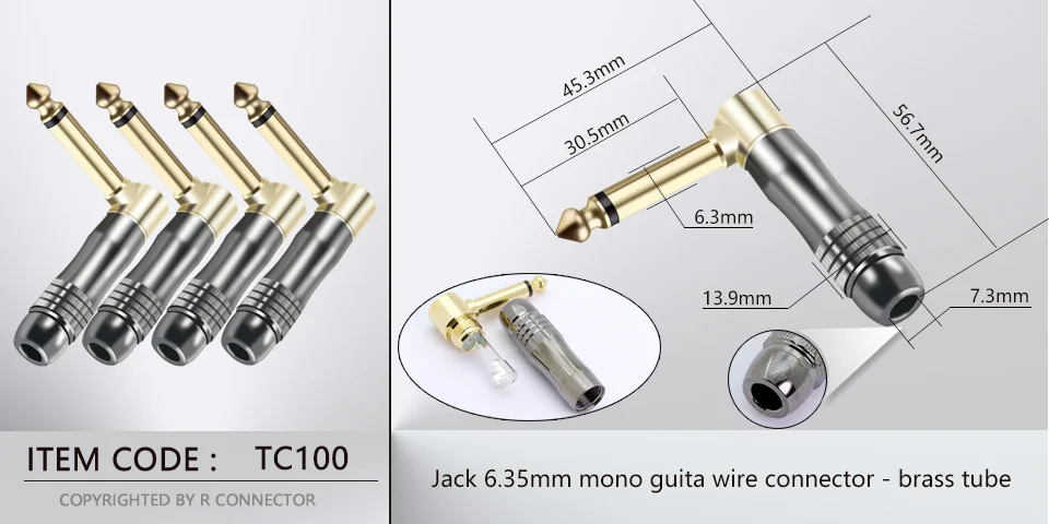 2pcs Sophomore Core Mono 6.35mm Right Angle Plug 1/4 Inch ...