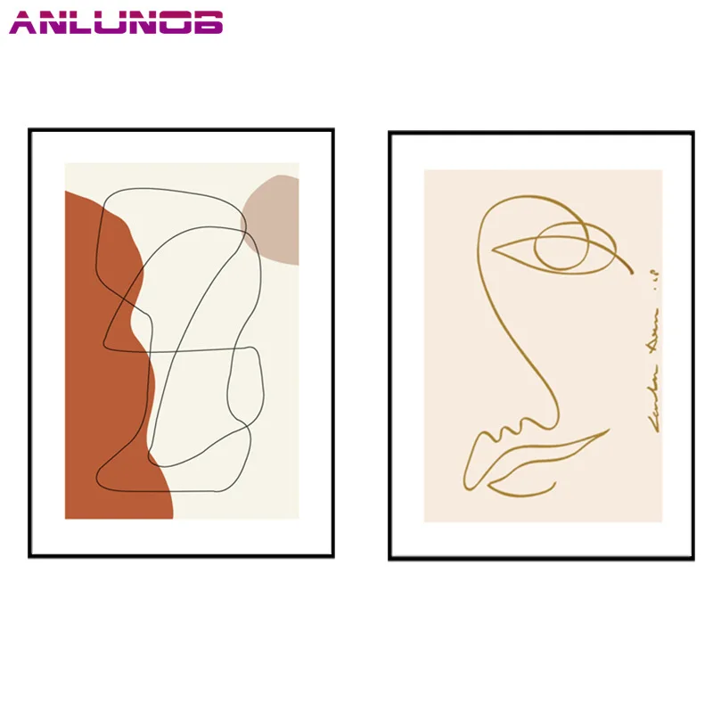 

Simple Nordic bedroom bedside hanging painting abstract geometric lines figure five couplet combination minority living room