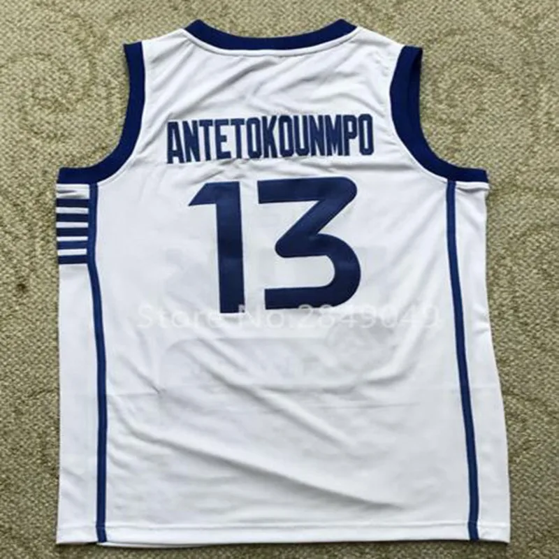 

GIANNIS ANTETOKOUNMPO #13 TEAM GREECE Basketball JERSEY WHITE BLUE Embroidery Stitched Custom any Number and name Jerseys