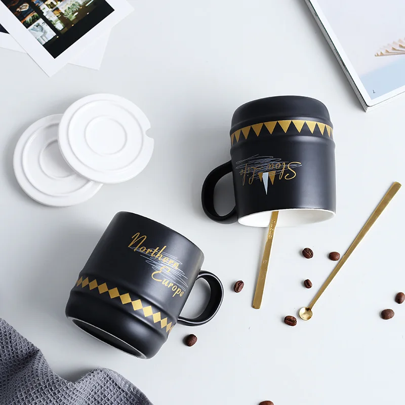 Новый дизайн керамика кружка с крышкой Ложка творческий Кофе стакан молока Чай