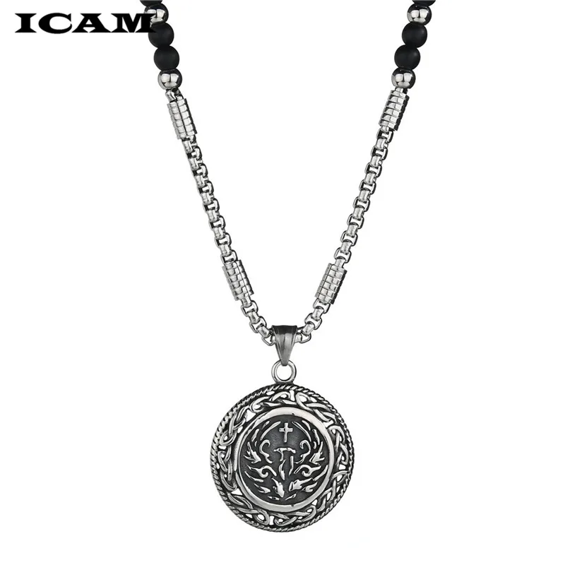 ICAM винтажный крест-кулон ожерелье из нержавеющей стали Новый дизайн Черная цепь