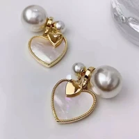 french high end heart shaped drop earring brass and mother of pearl jewelry simple temperament peach heart drop earring