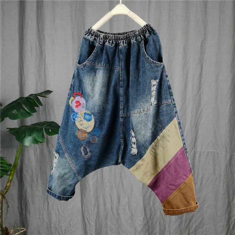 Джинсы багги с низким шаговым швом джоггеры вышивкой джинсовые брюки бойфренды