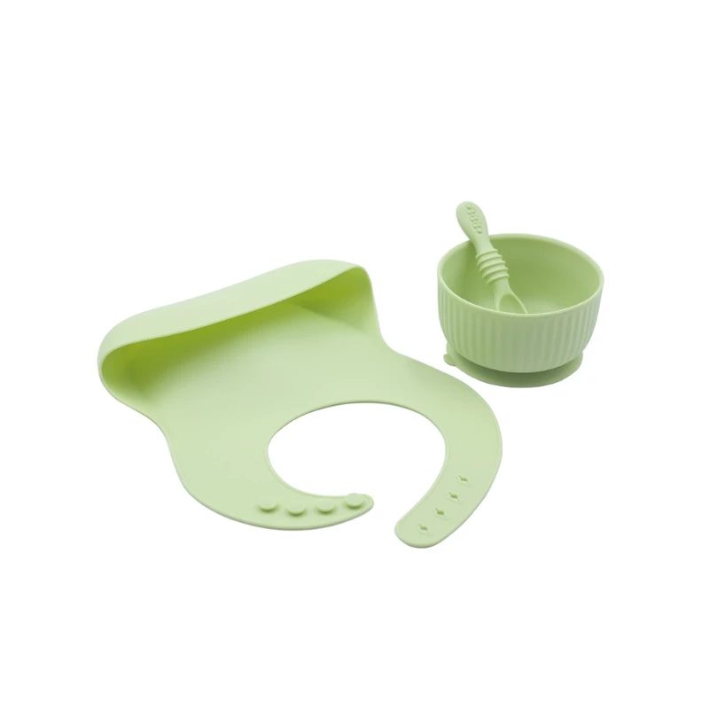 

3 Pcs Baby Silicone Tableware Bib+Suction Bowl+Spoon Set Infants Learning Training Feeding Utensil Dishes for Newborn Toddlers