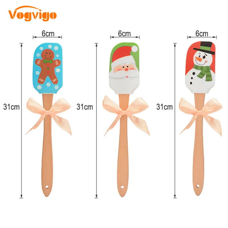 Christmas 3pcs set VOGVIGO кисти, кухонная утварь, 1 шт., Кондитерские инструменты, силиконовая лопатка, скребок для выпечки, крем, масло, ручка для торта, металлическая кулинарная лопатка для торта - Цвет: Christmas 3pcs set
