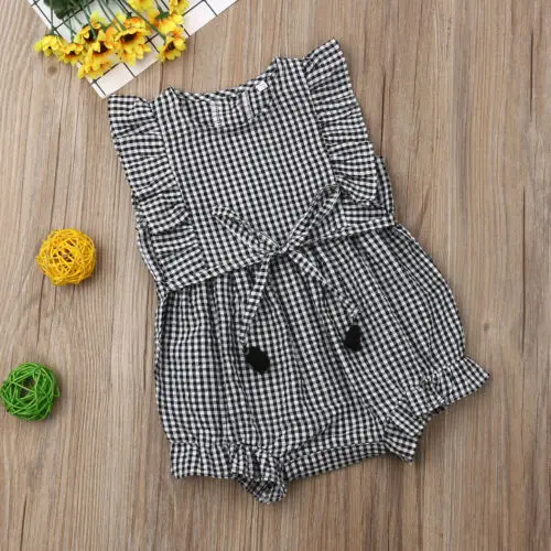 Однобортная клетчатая одежда с рюшами для новорожденных и маленьких девочек