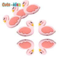 cute idea 10pcs mini flamingo silicone beads cartoon baby teether food grade diy necklace pacifier chain baby teething care toys
