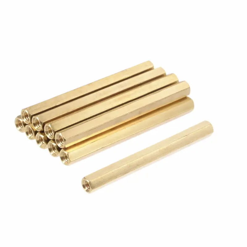 

M4 x 60mm Female Thread Brass Hexagon Concave Strut Spacer Nut 10pcs