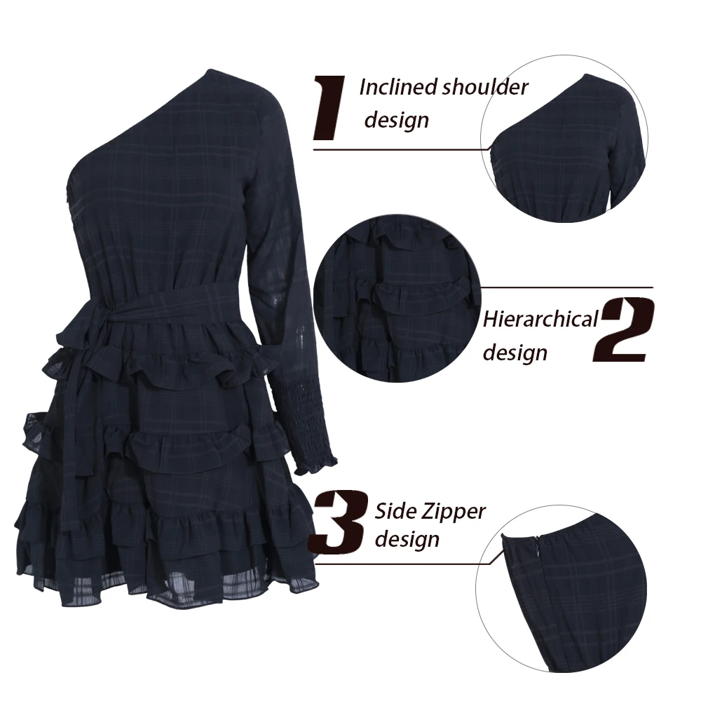 Yesexy Summer One Shoulder Irregular Neck Cascading Ruffles Women Dresses Backless Elegant Female Mini Dresses VR0176