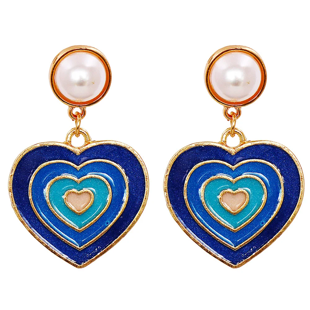 

Romantic Color Oil Drop Heart Stud Earrings for Women Large Earrings for Women Boho Jewelry Charms Aretes De Pendientes Mujer
