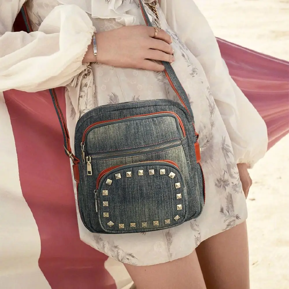 Брендовые новые стильные женские сумки на плечо с шипами прочные джинсовые