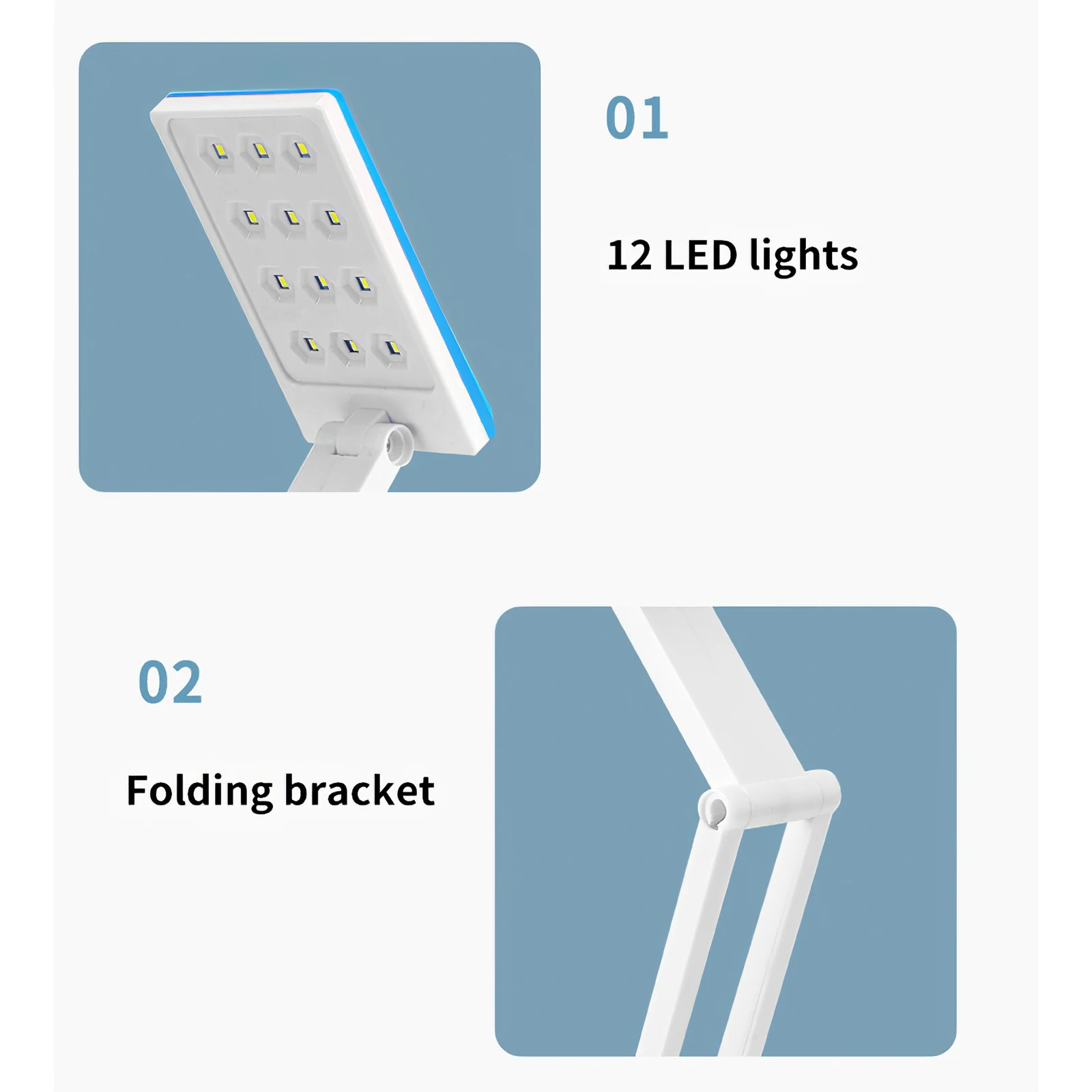 

LED Table Lamp Rechargeable Desktop Lamp For Home Dormitory Study 12 LED Beads Adjustable Brightness Folding Table Lamp