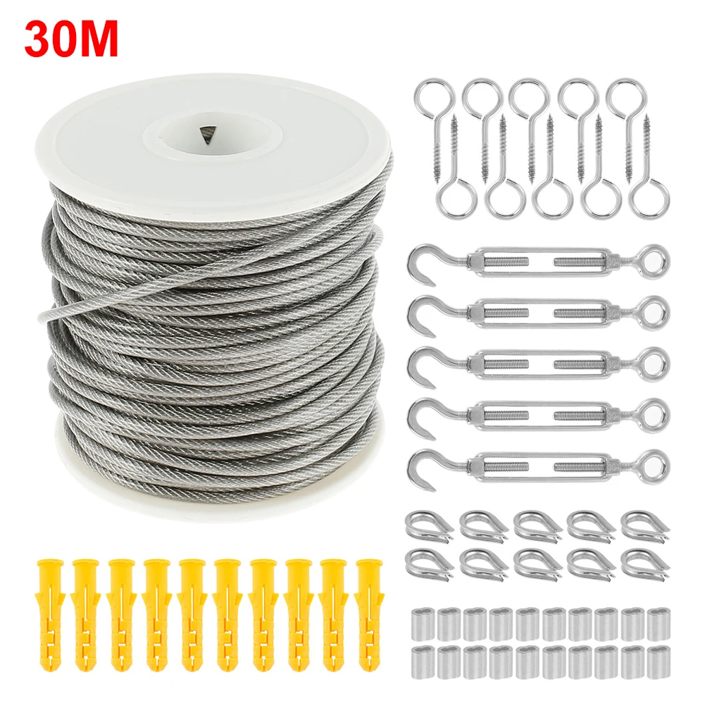 

30 Meter Steel PVC Coated Flexible Wire Rope Soft Cable Transparent Stainless Steel Clothesline Diameter 2mm Wire Rope Kit