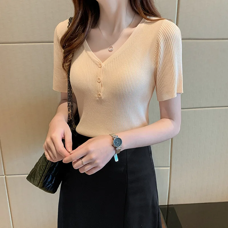 

W35 Summer new V-neck short sleeve T-shirt