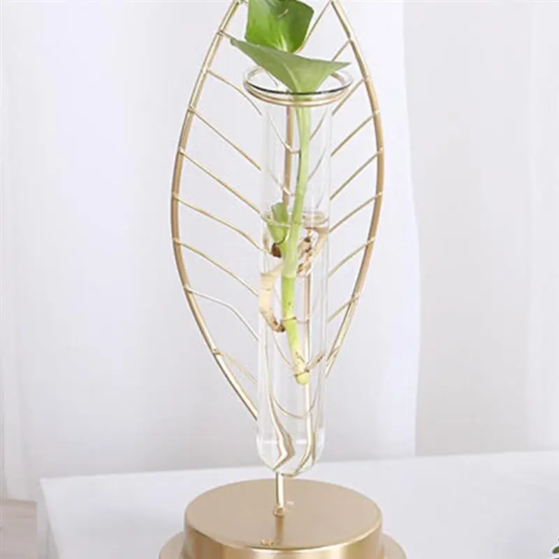 Стеклянная ваза креативная тестовая трубка в форме листа железная для цветов