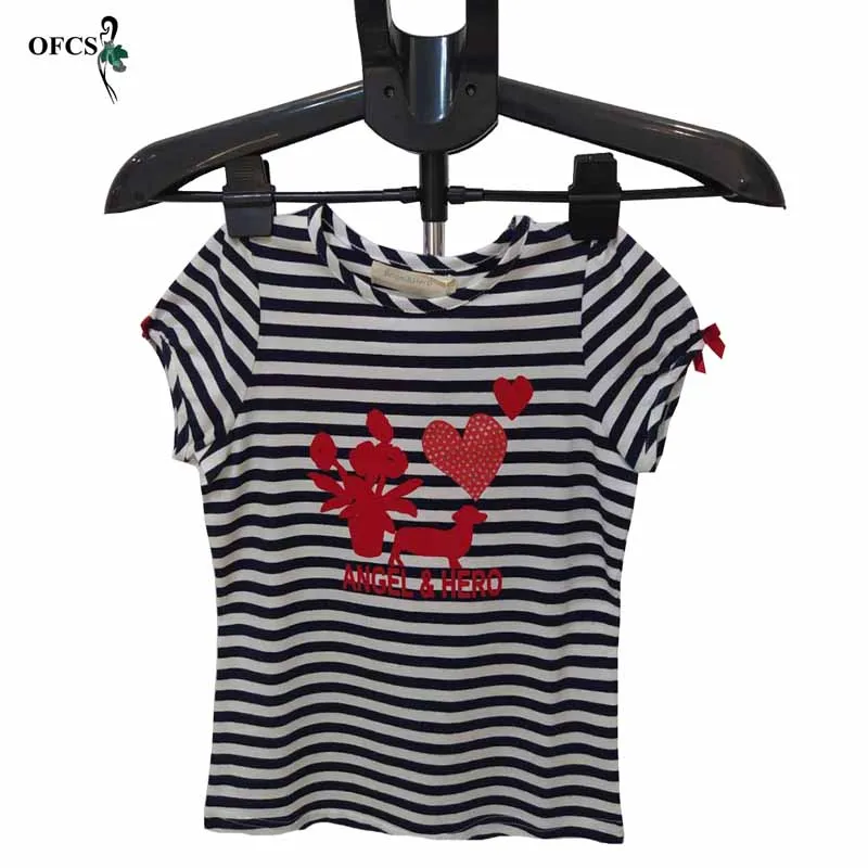 Детские футболки для девочек в полоску с коротким рукавом и принтом хлопковая