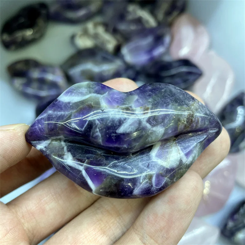 

Natural Dream Amethyst Hand Carved Crafts Lips Crystals And Stones Healing Home Decoration Accessories 1pcs