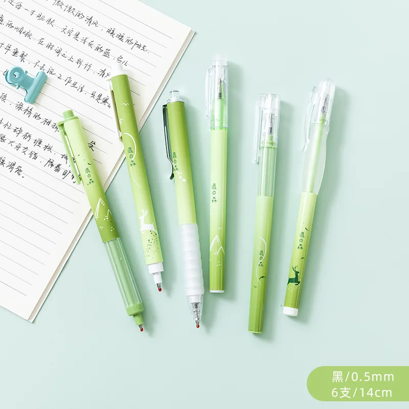 

6Pcs/Set Kawaii Macaron Gel Pen 0.5mm Black Smooth Ink Writing Signature Pen Simple Cute Retractable Gel Pens School Stationery