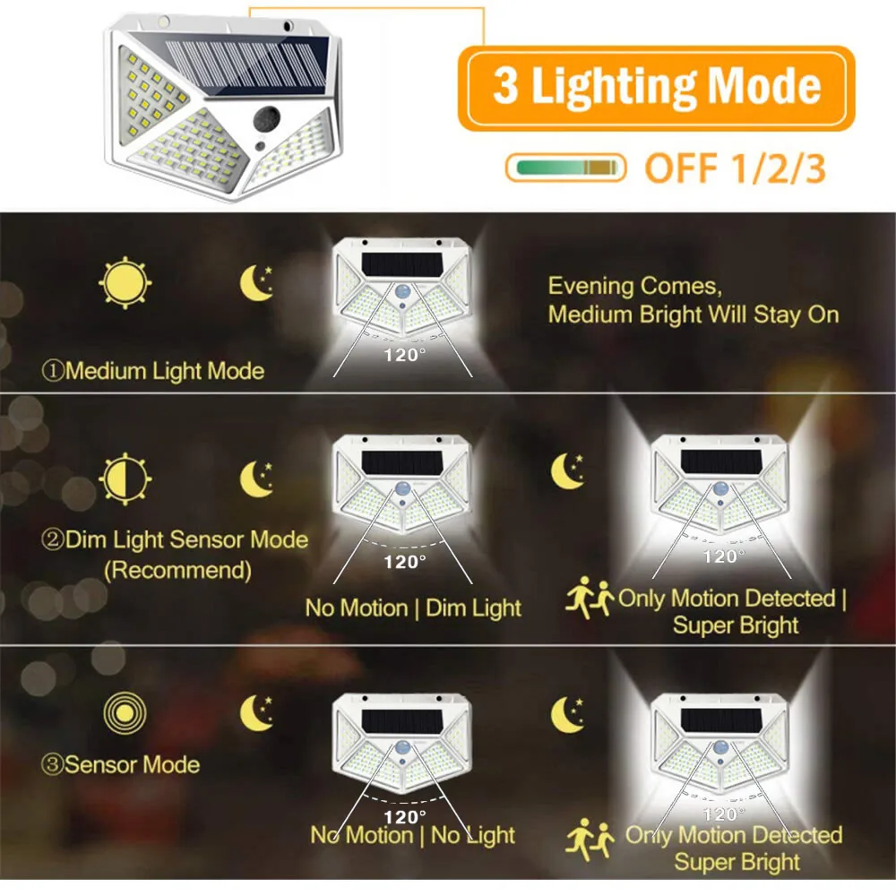 Уличная лампа на солнечной батарее с датчиком движения водонепроницаемый