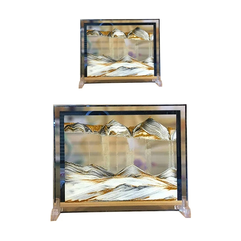 

2Pcs Moving Sand Art Picture Deep Sea Dynamic 3D Sandscapes Pictures in Motion Office Desktop Art Decor (Small & Large)
