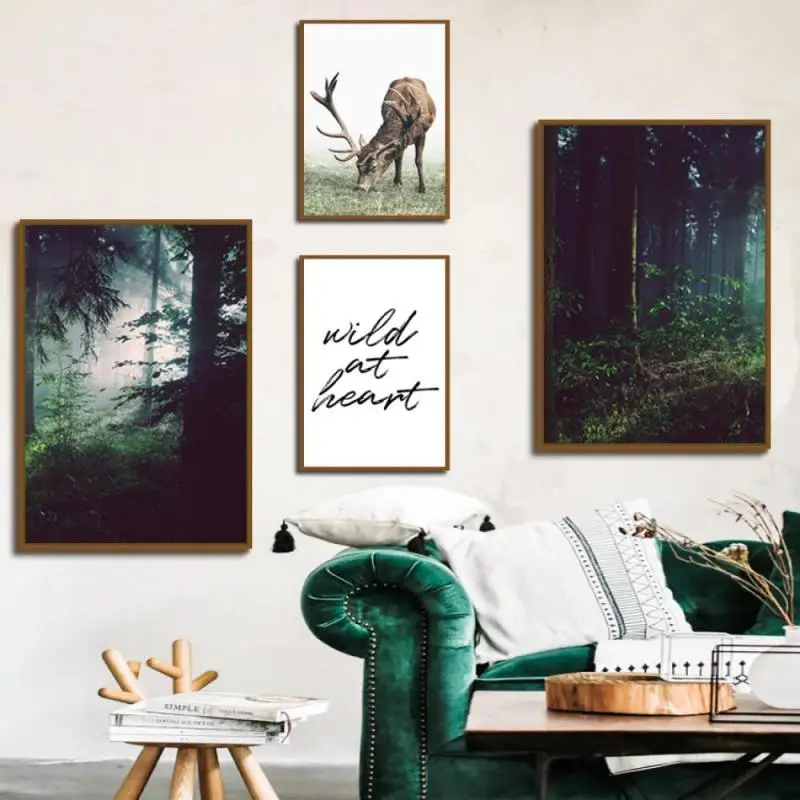 Пейзаж с лесным пейзажем холст Постер в скандинавском стиле настенный